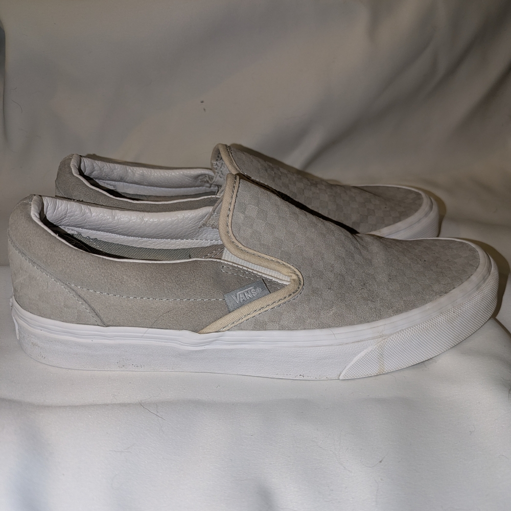 Vans Men's Light Gray Checkered Slip-On Loafers